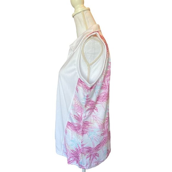 Pebble Beach XL Dry-Luxe Performance Sleeveles Polo Shirt Top White Pink Stretch - Picture 4 of 14